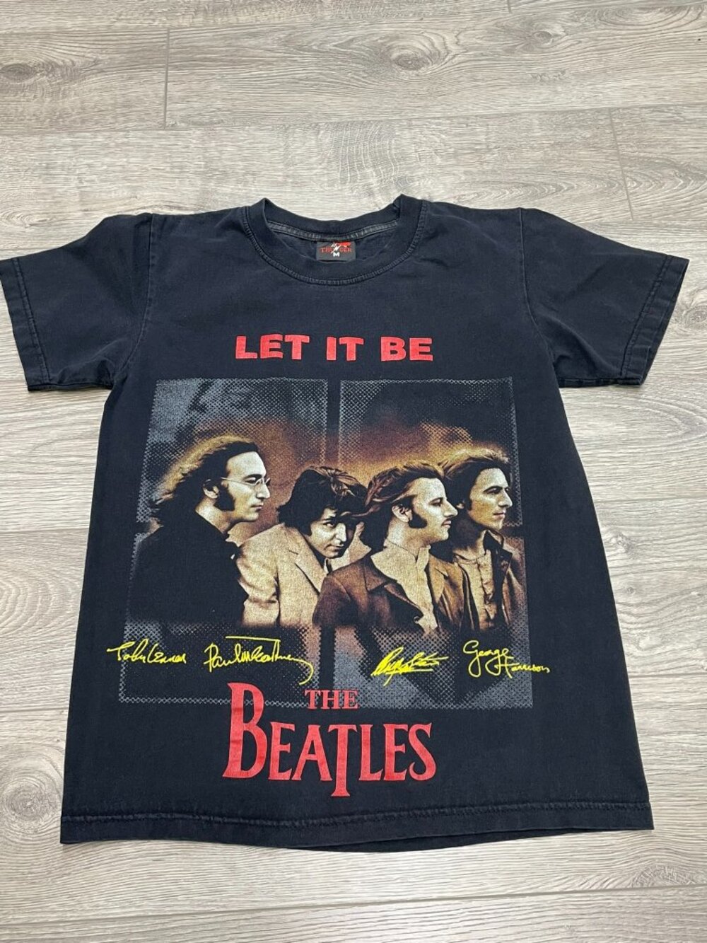Vintage The Beatles Let It Be T-Shirt Size M‎ Black Band Tee Thunder Tag Y2K 00s